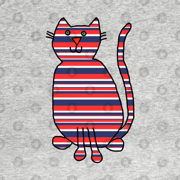 Cat Red and Blue Stripes by ellenhenryart